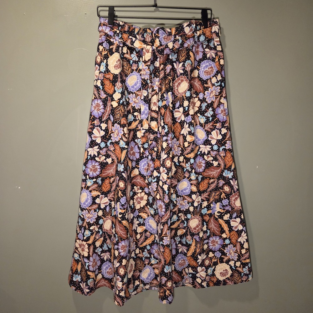 Ann‎ Taylor Batik Floral Print Paperbag Waist Midi Flare Skirt, Women's Size M